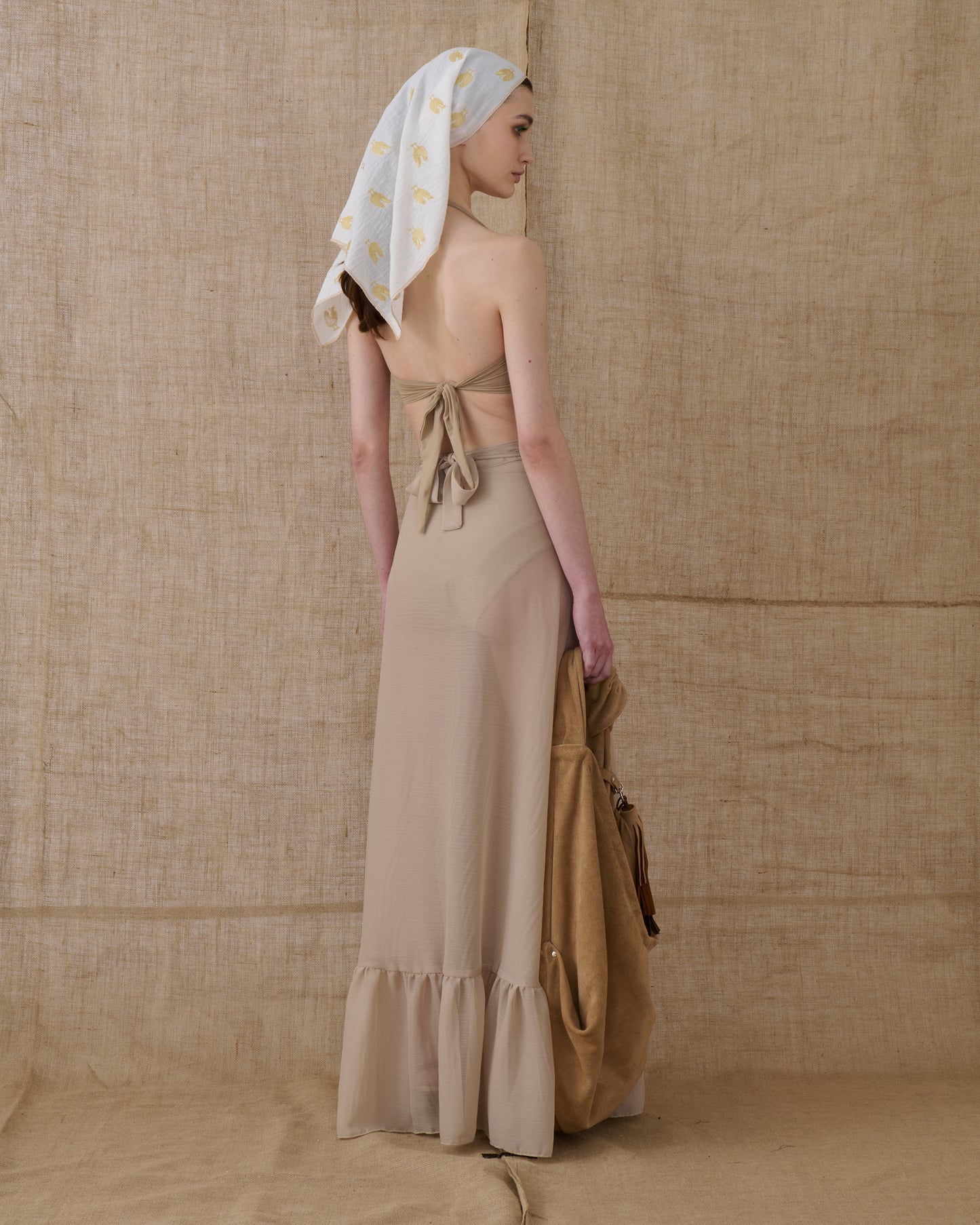 VK Beige Ruffled Maxi Skirt