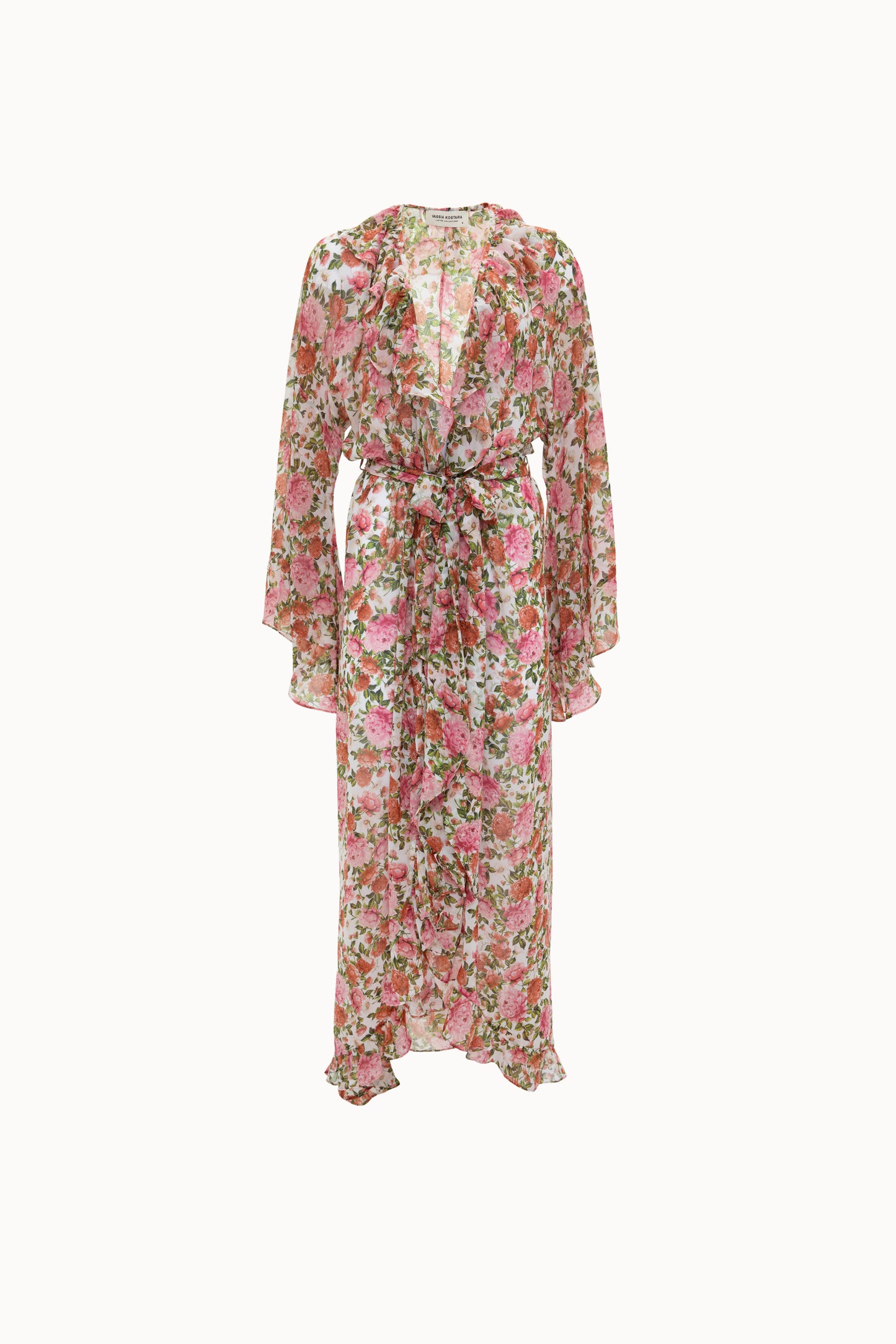 VK Pink Floral Ruffled Kimono
