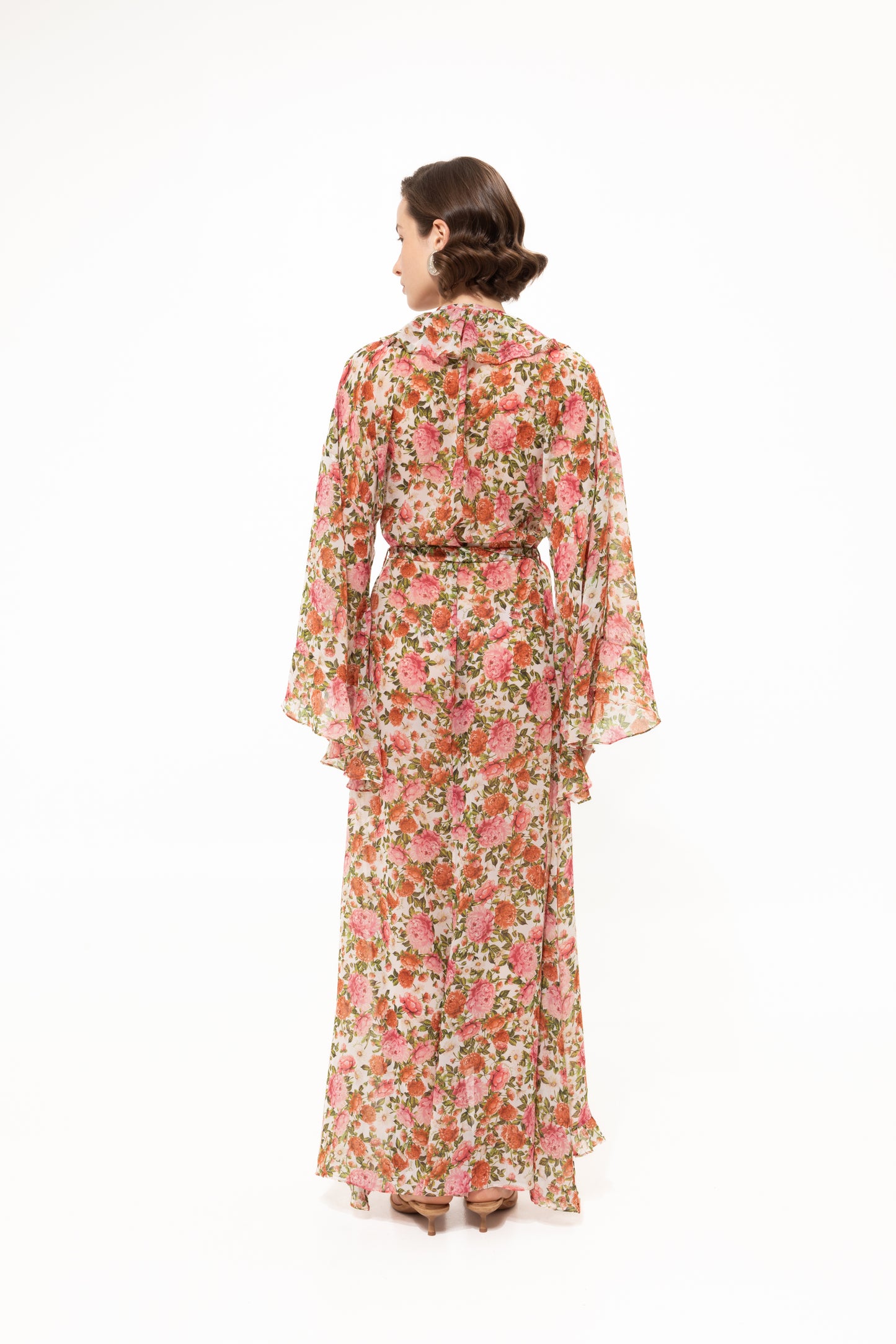 VK Pink Floral Ruffled Kimono