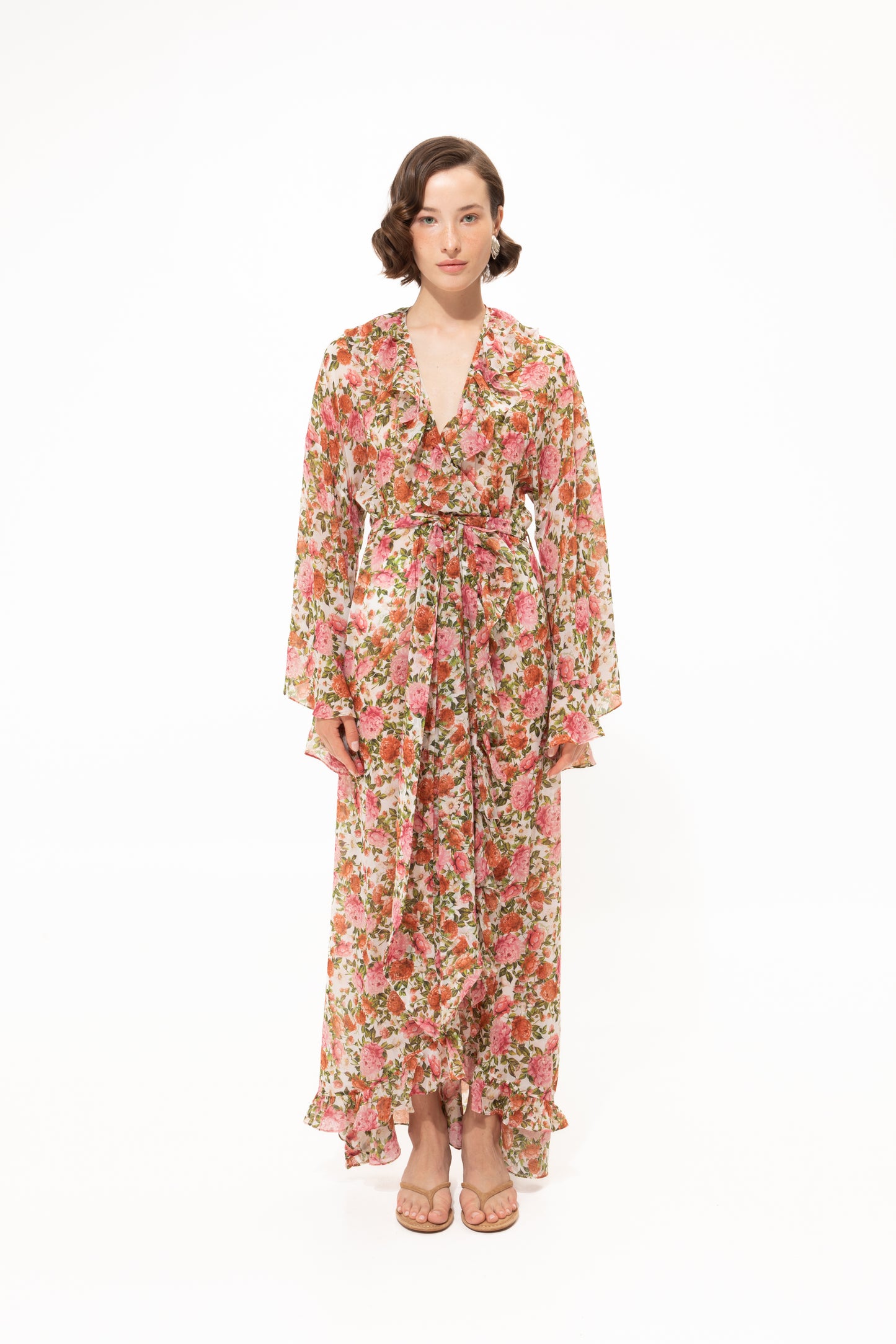 VK Pink Floral Ruffled Kimono