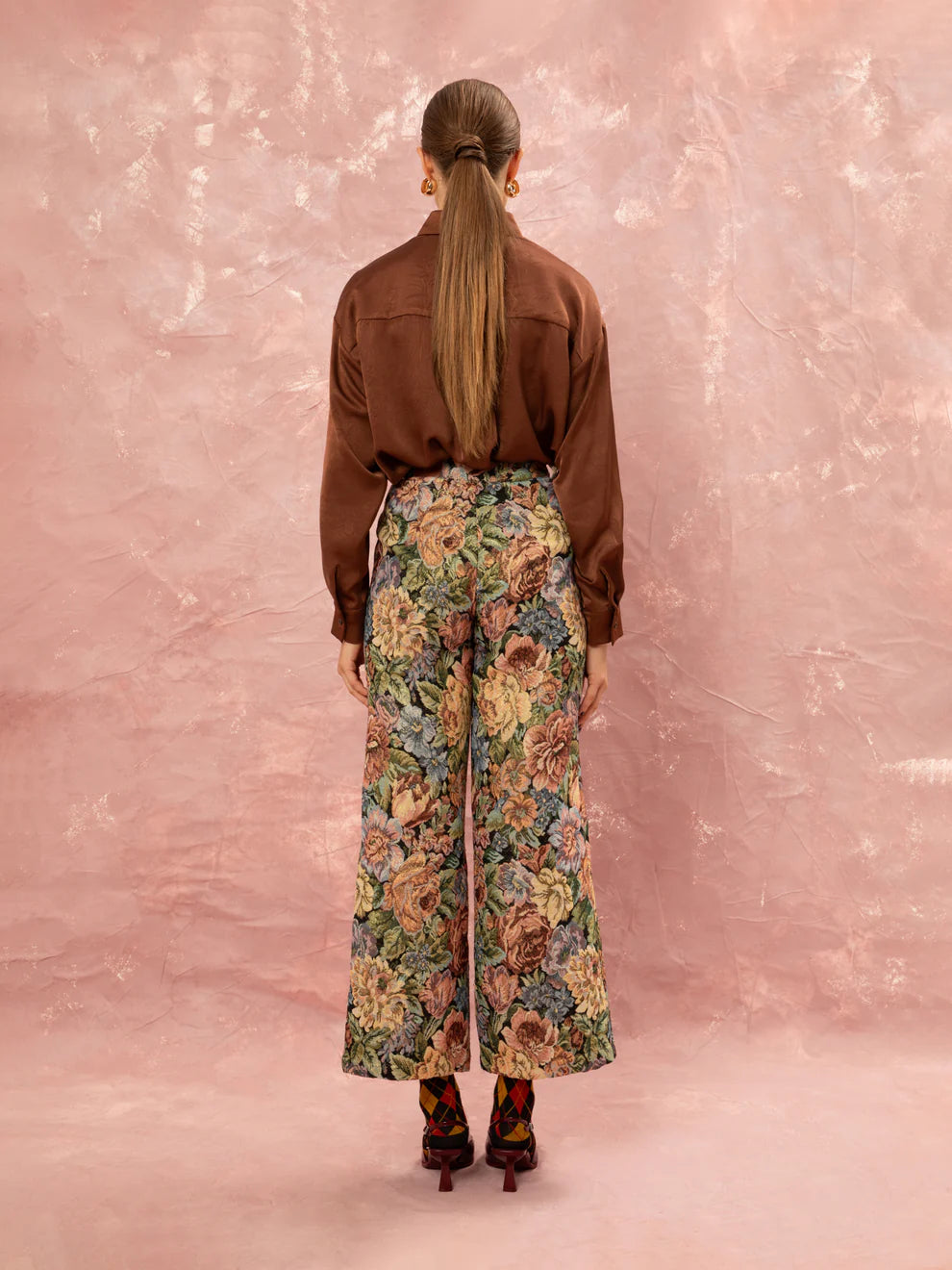 Floral Jacquard Pleated Pant