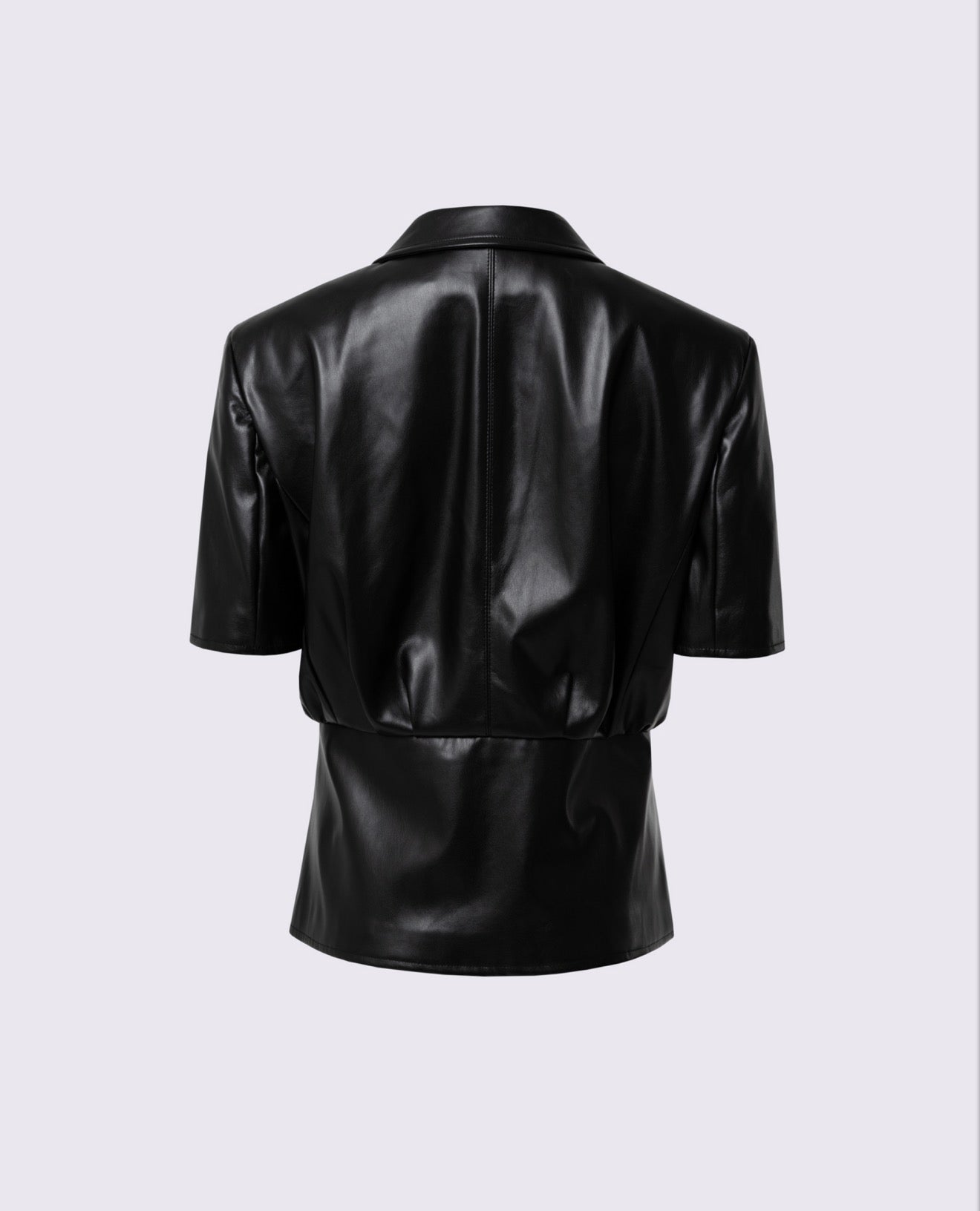 Black Faux Leather Short- Sleeve Blazer