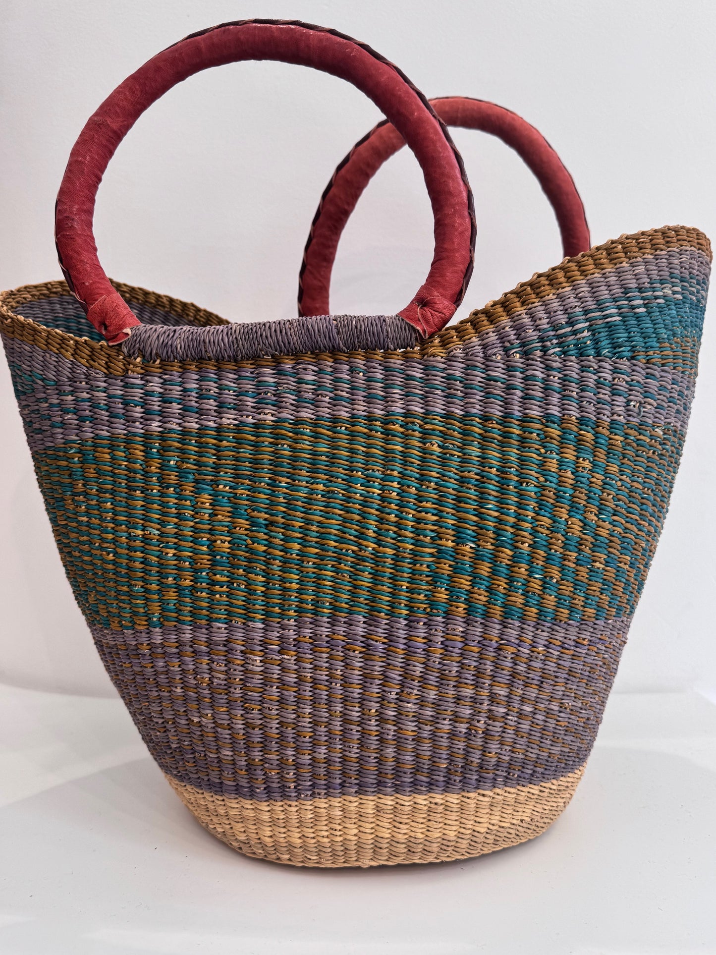 Medium Straw Bag Purple Green