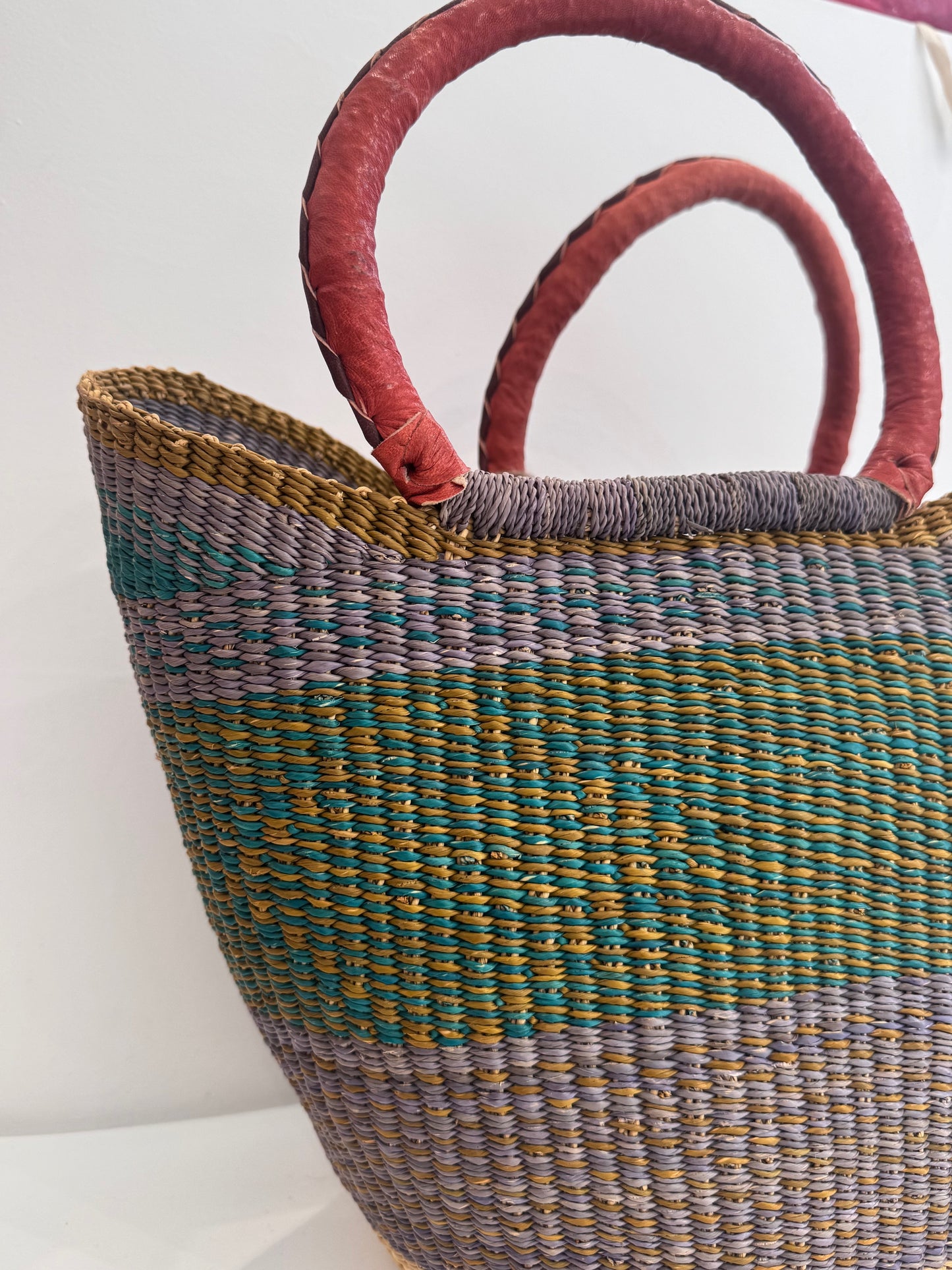 Medium Straw Bag Purple Green