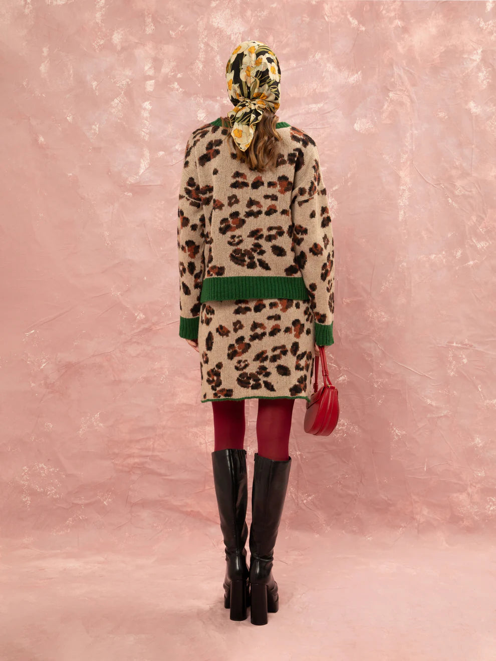 Jacquard Knit Mini Skirt Leopard