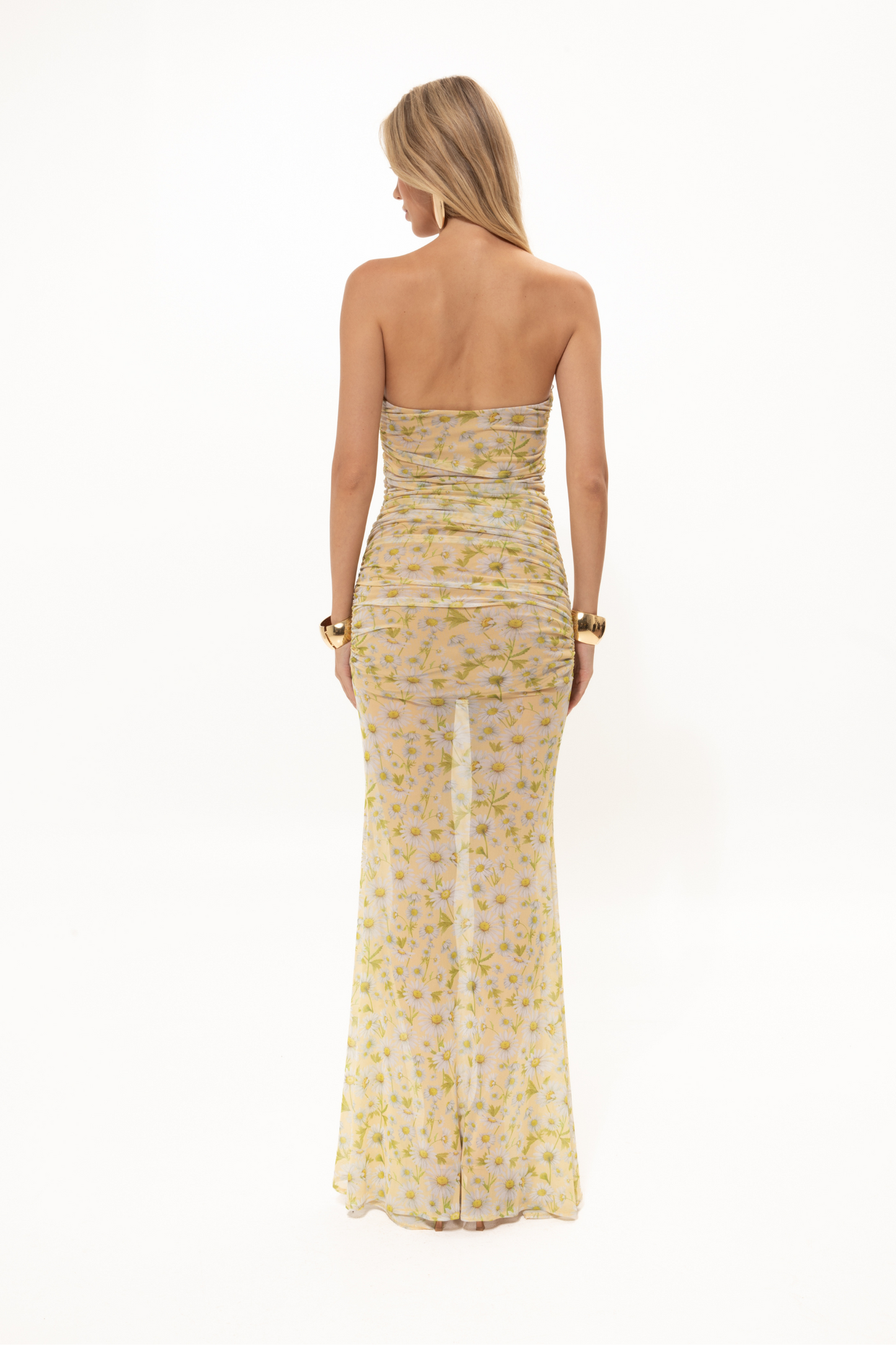 VK Chamomile Print Strapless Mesh Dress
