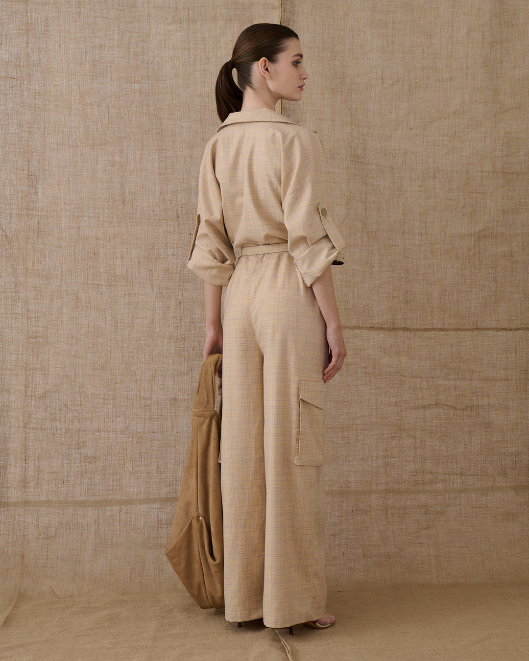 VK BEIGE CHEQUERED JUMPSUIT