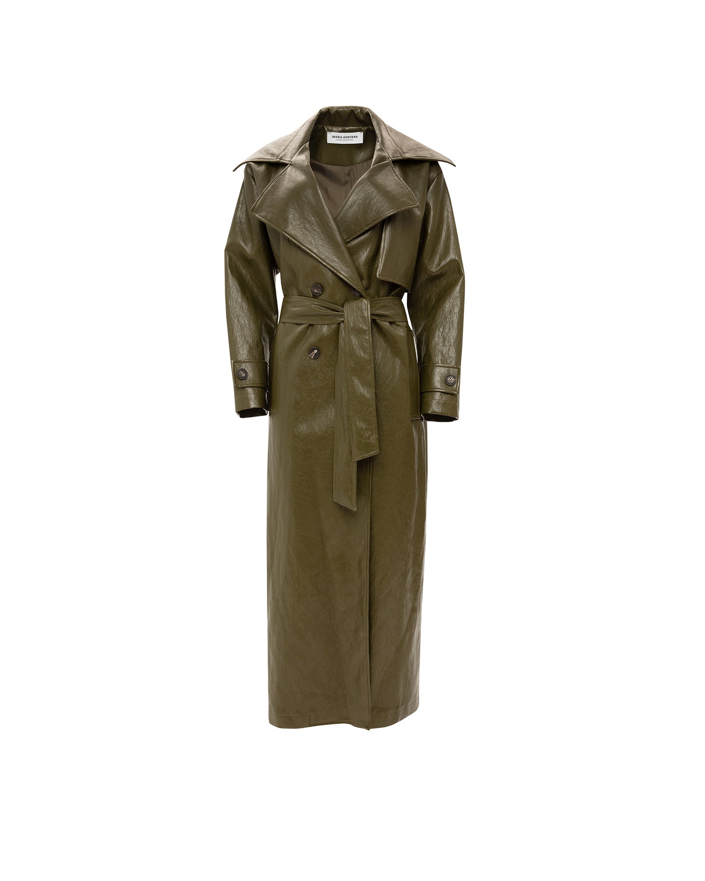 VK Khaki Faux Leather Trench Coat