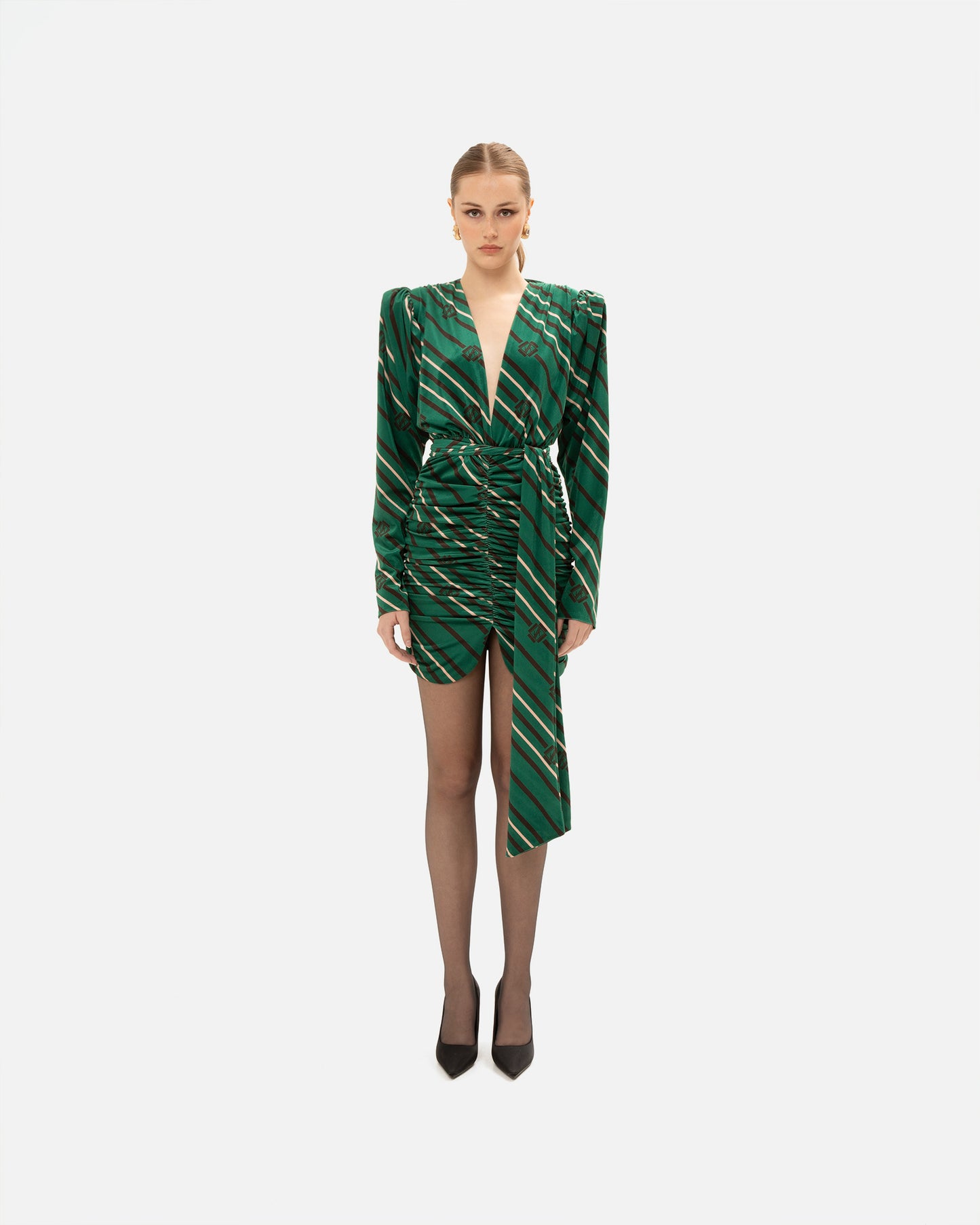 VK Black & Green Striped Mini Dress