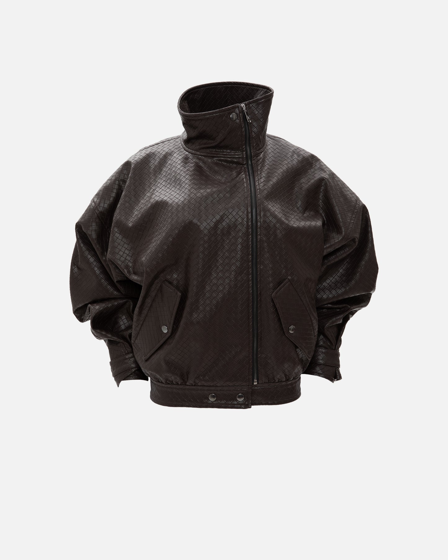 VK Brown Panama Weave Faux Leather Jacket