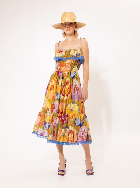 Lace Ruffled Midi Dress Orchids