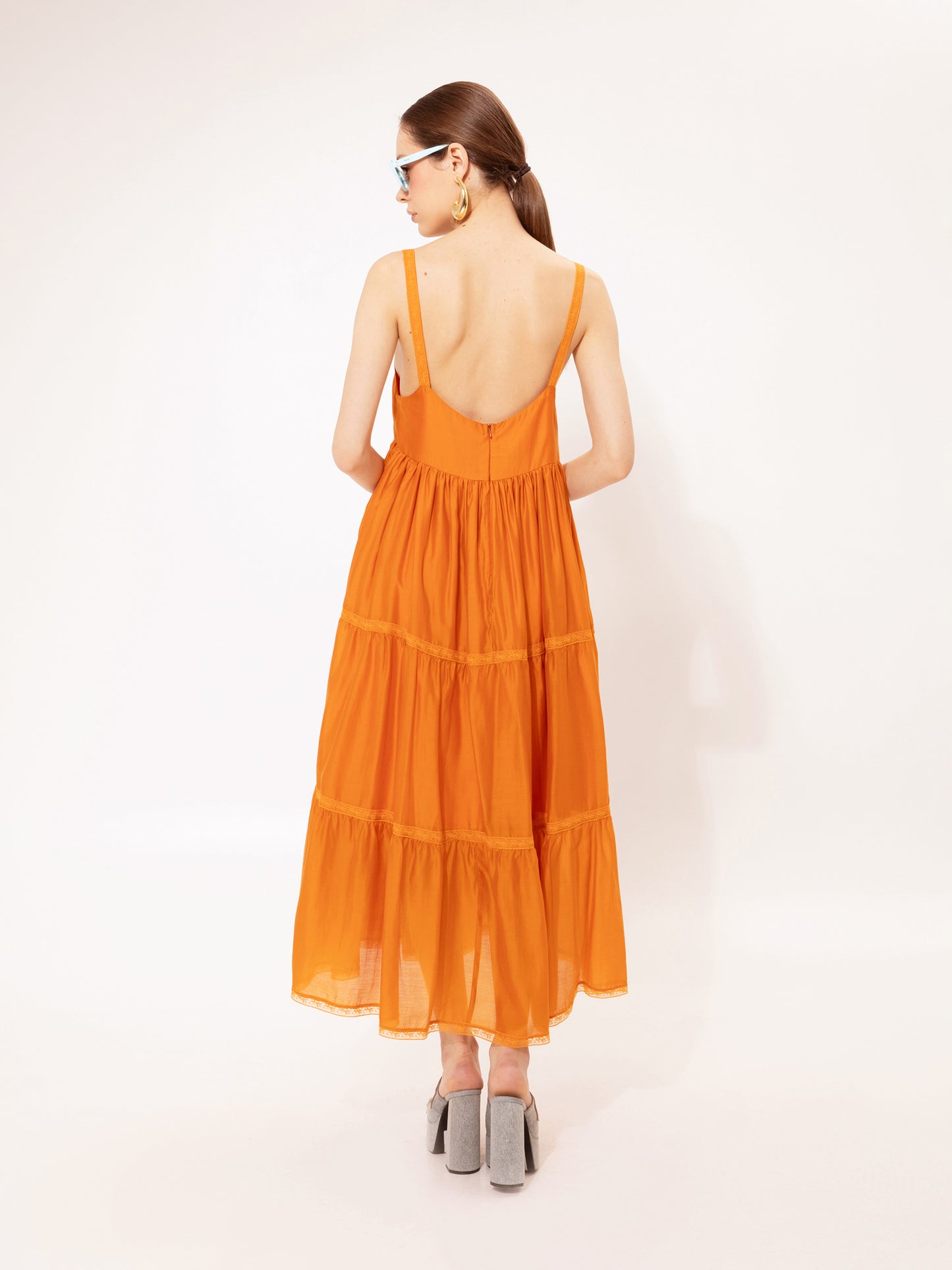 Tiered Midi Dress Orange