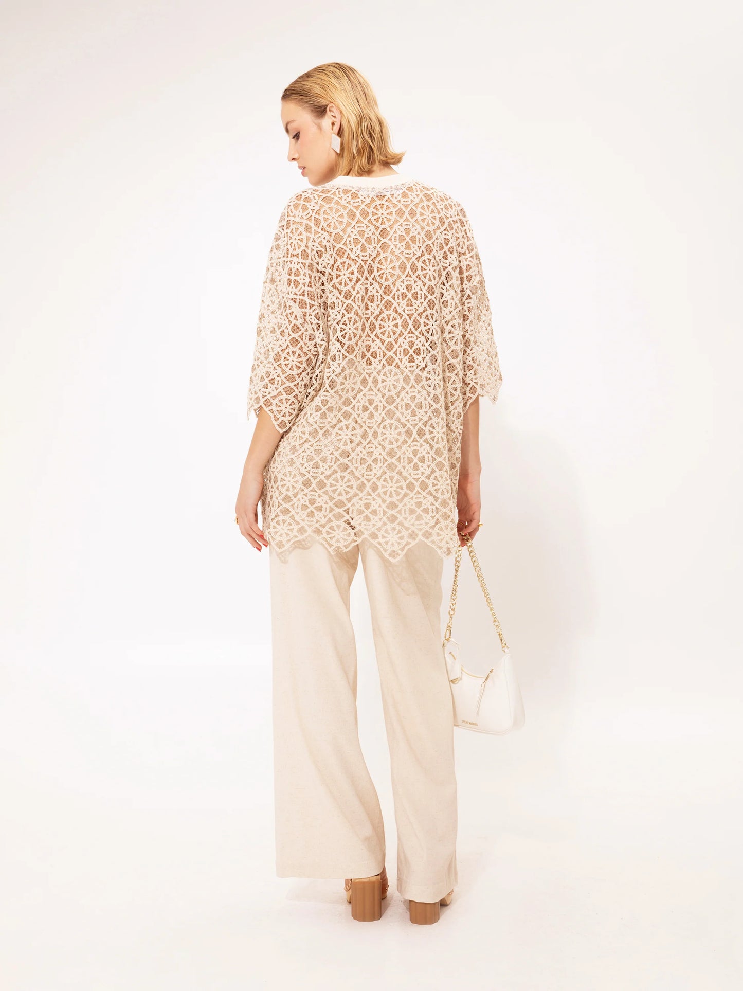 Oversized Crochet T-shirt -Beige
