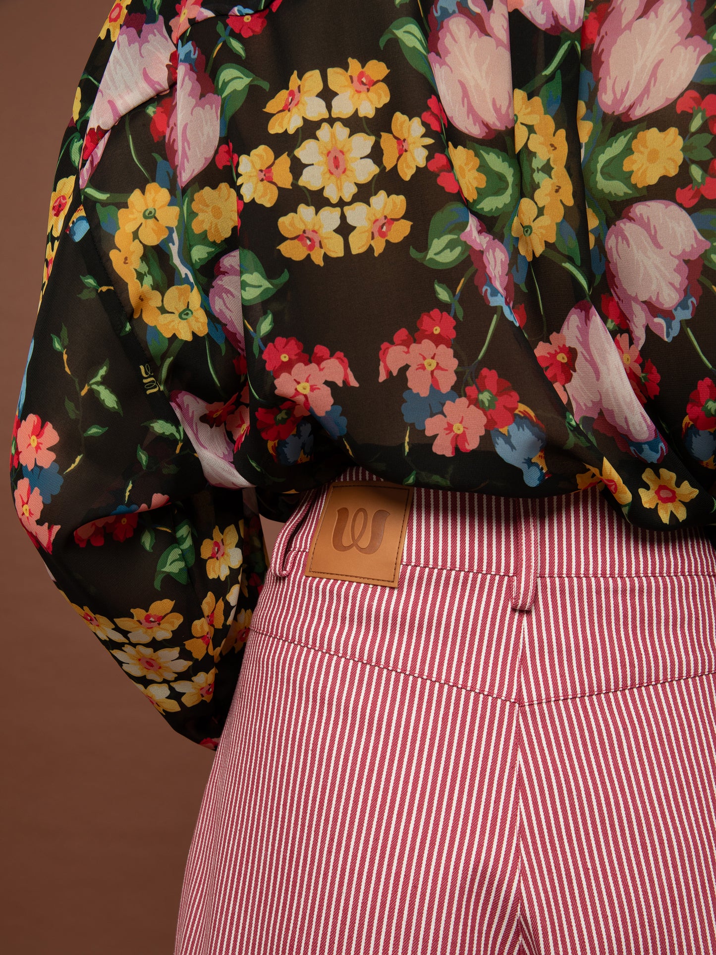 Oversized Chiffon Shirt One Size - Black Blossoms