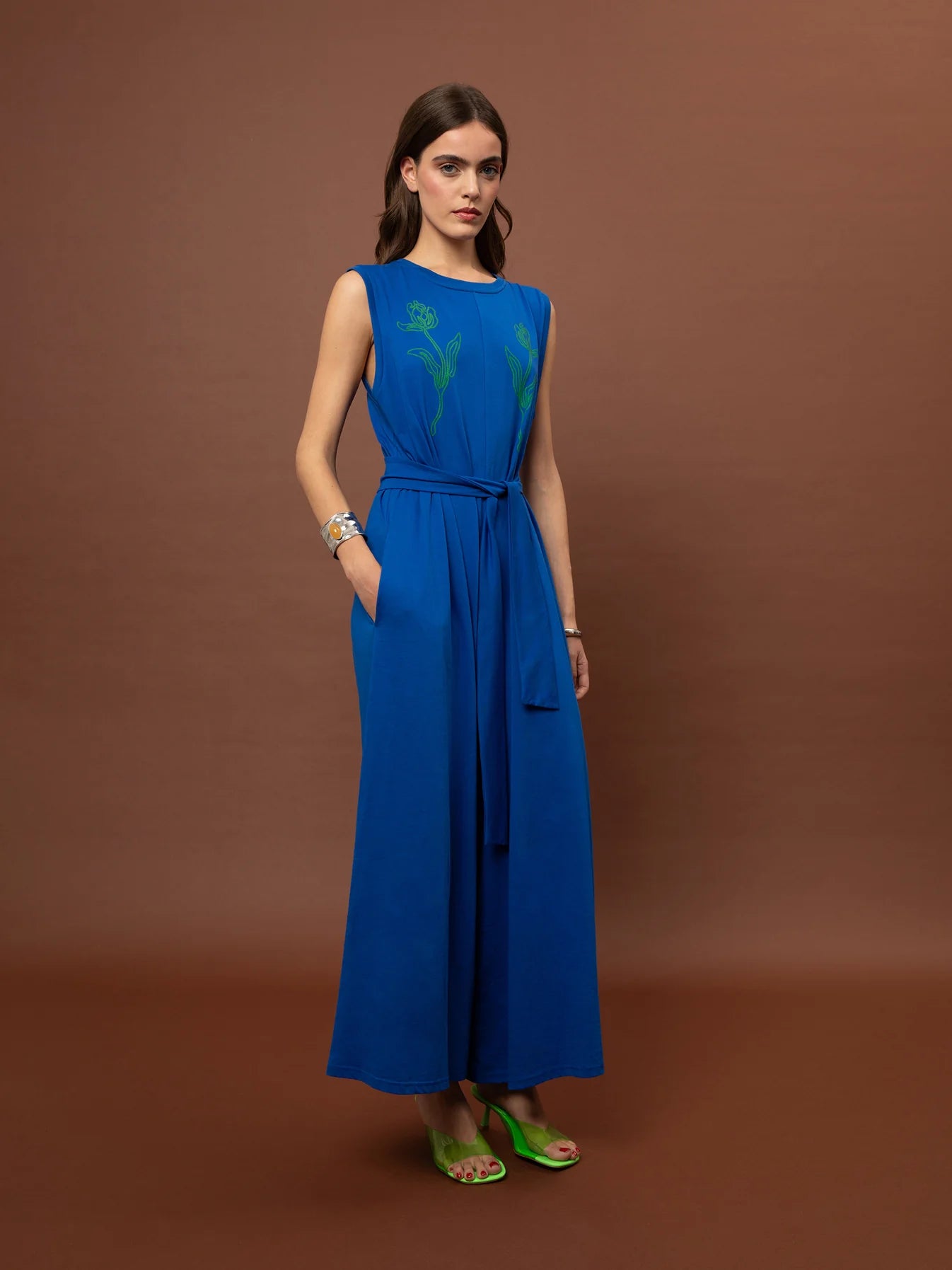 Sleeveless Cotton Jumpsuit - Blue Royal
