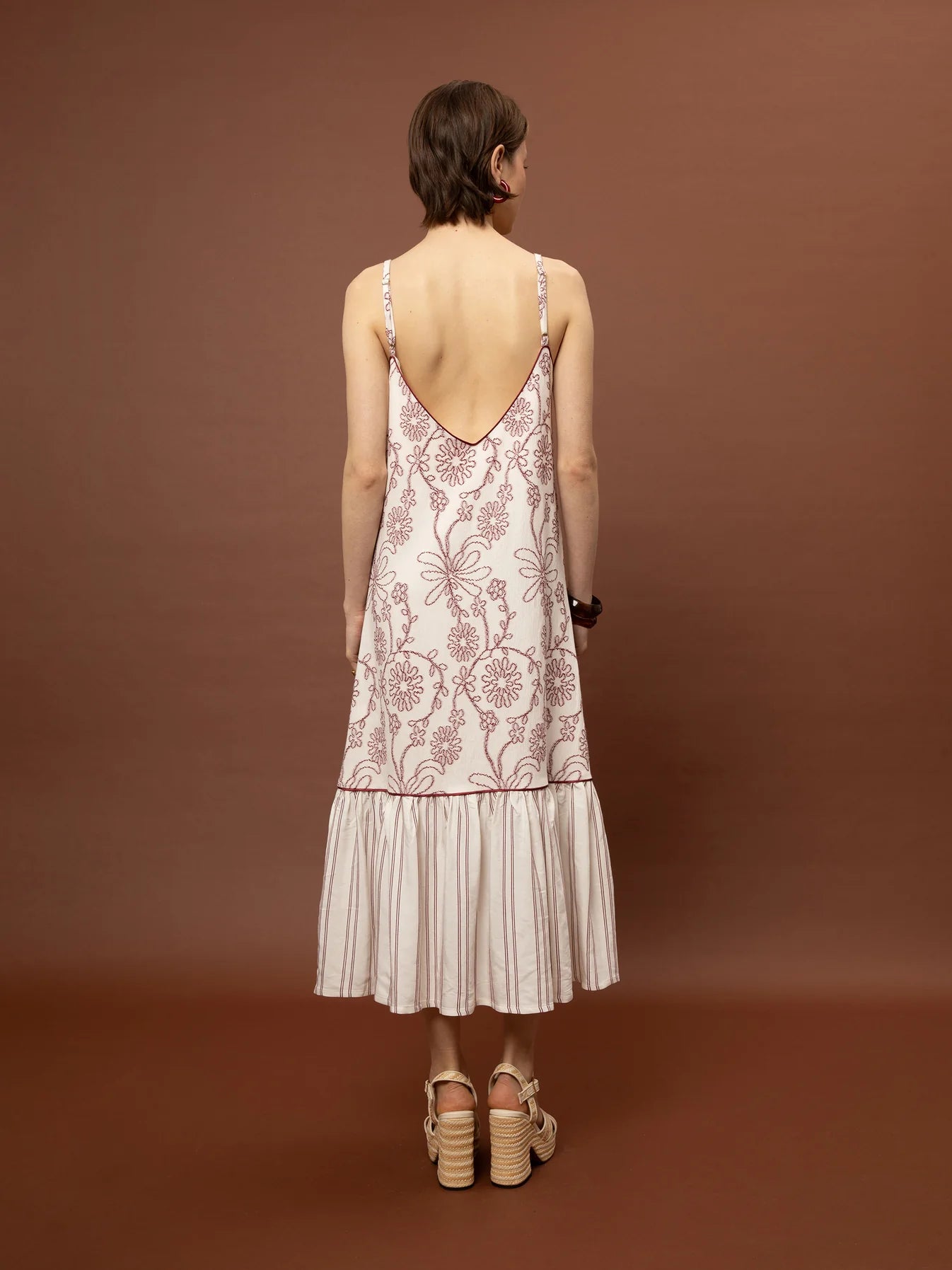 Tiered Jacquard Dress - White & Red