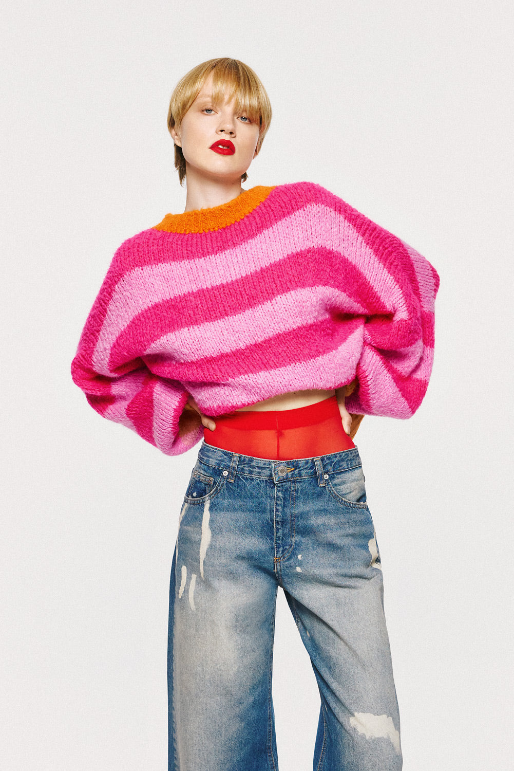 Striped Fuchsia Orange Knitwear