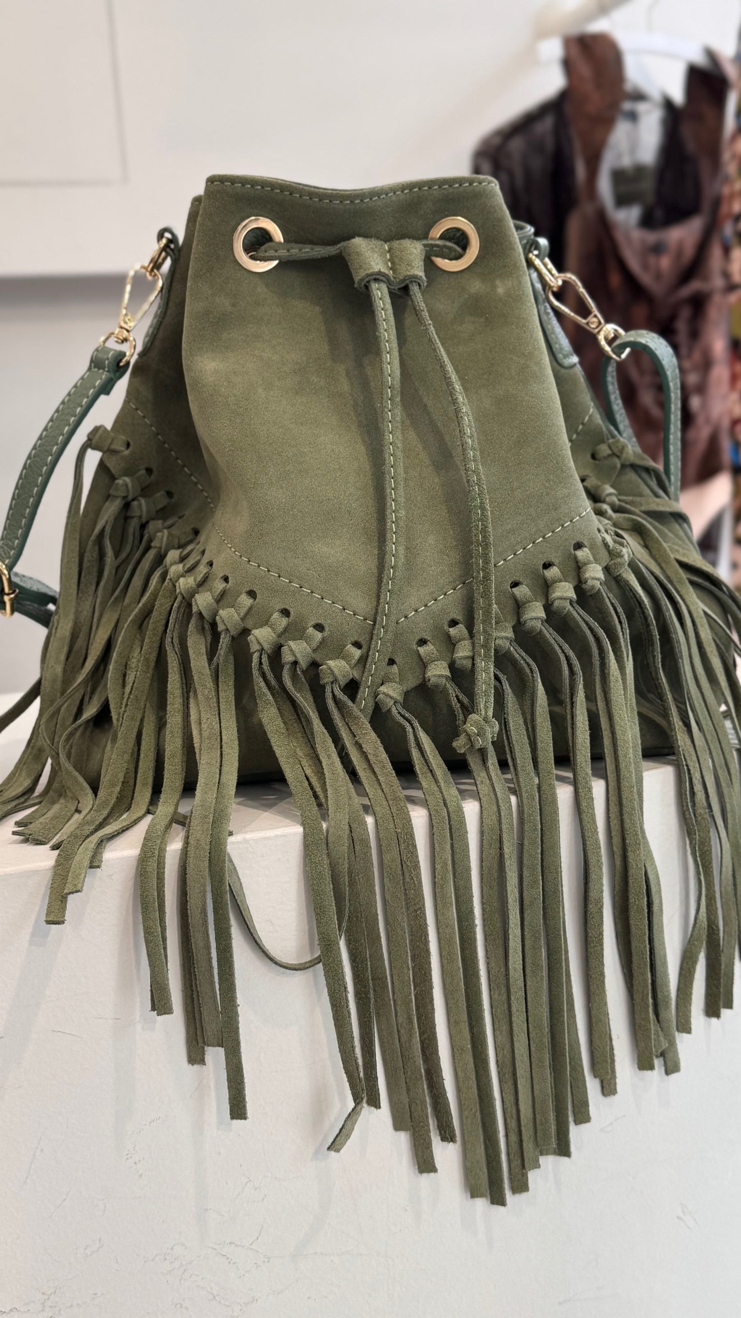 Leather Bucket Bag - Medium Size Mint