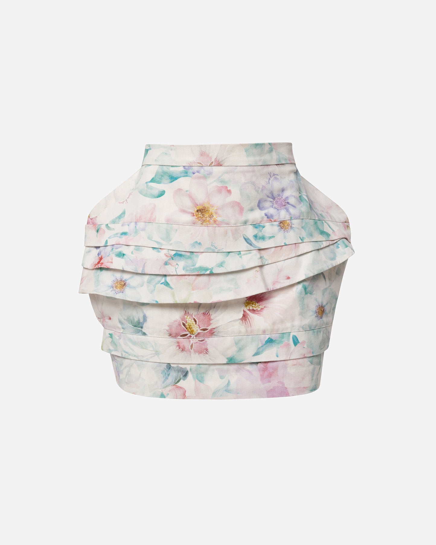 Pastel Floral Print Denim Mini Skirt