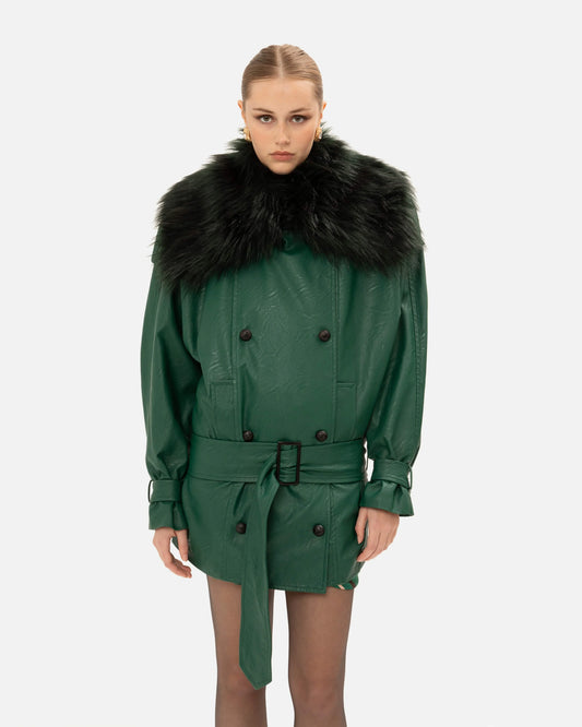 VK FOREST GREEN FAUX LEATHER JACKET