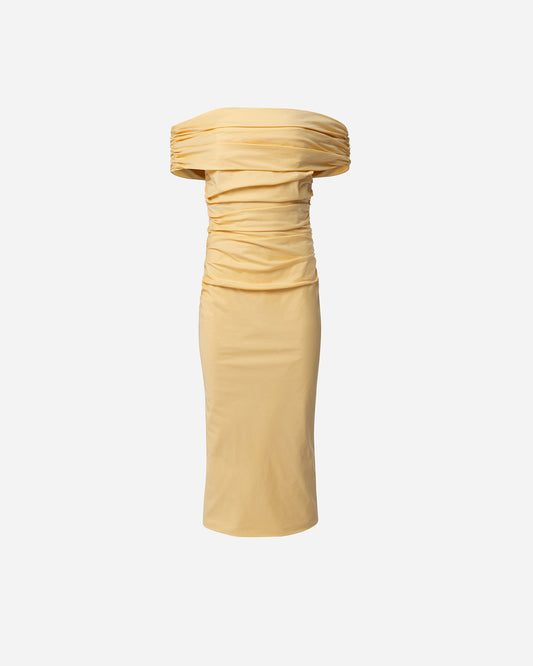 Butter Yellow Drapped Midi Dress