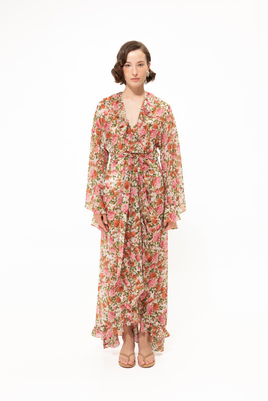 VK Pink Floral Ruffled Kimono