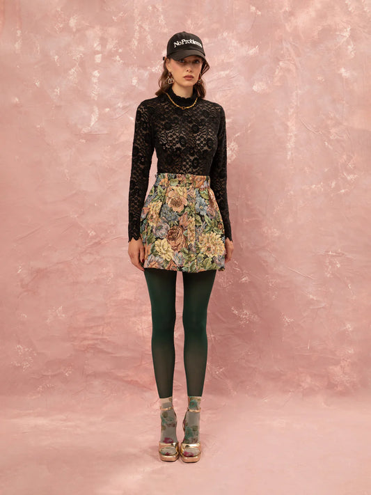 Floral Jacquard Mini Skirt