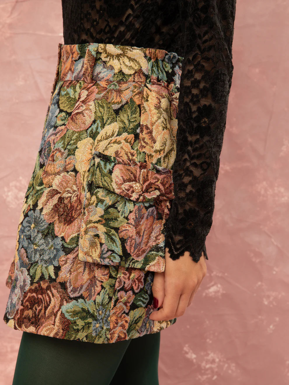 Floral Jacquard Mini Skirt