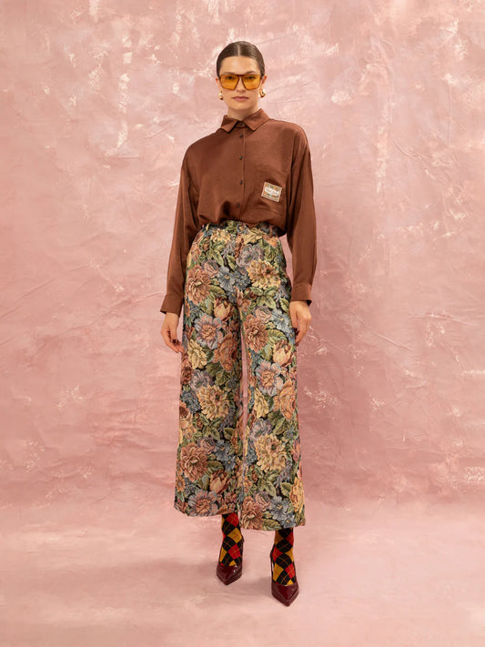 Floral Jacquard Pleated Pant