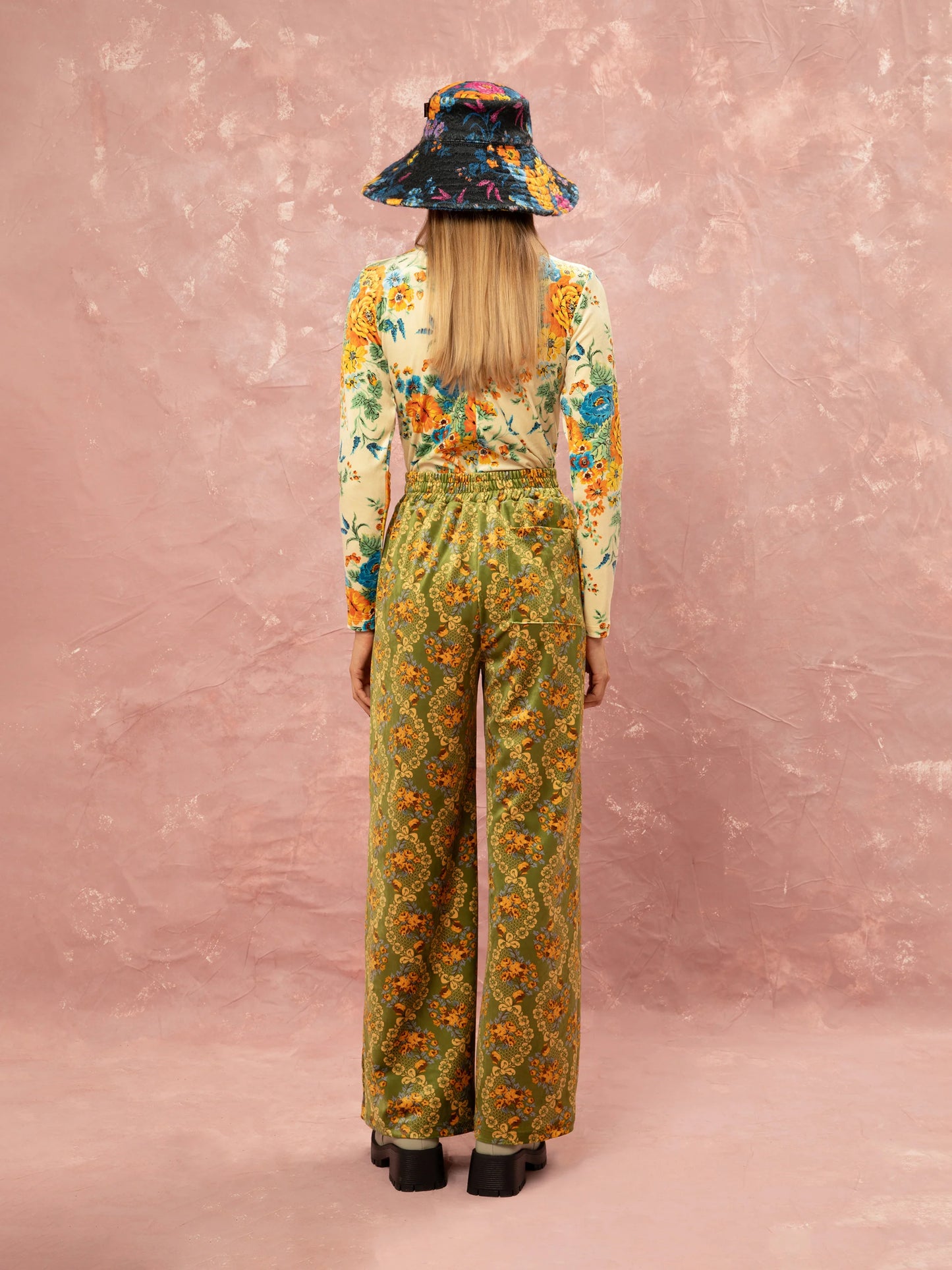 Fluffy Elasticated- Waist Pants - Lace Bouquet Lime