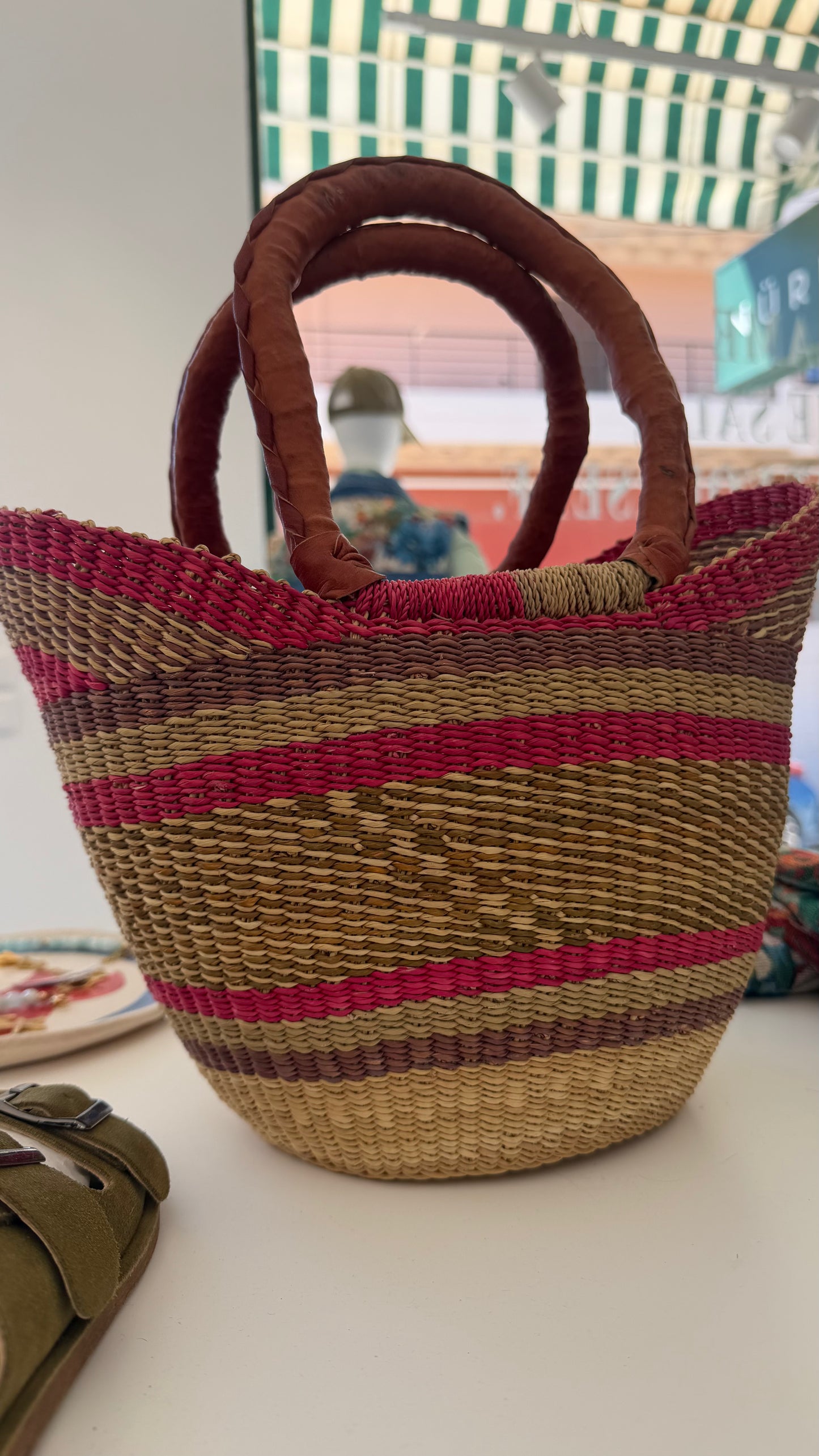 Ghana Bolga Bag Mini - Fuchsia/Mint