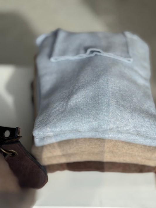 Cashmere Blouse Turtleneck - Ciel / Beige / Brown