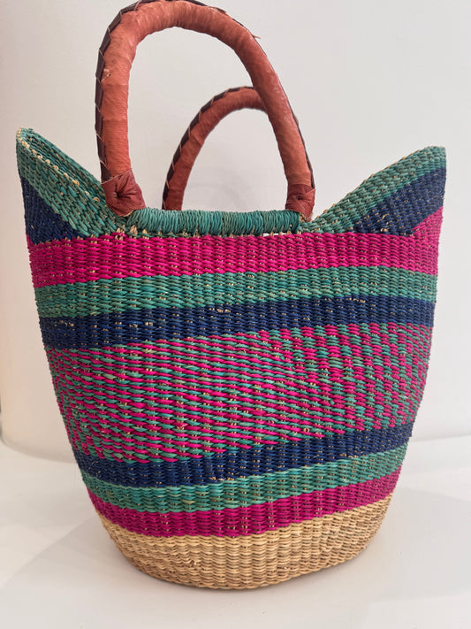 Medium Straw Bag Fuchsia