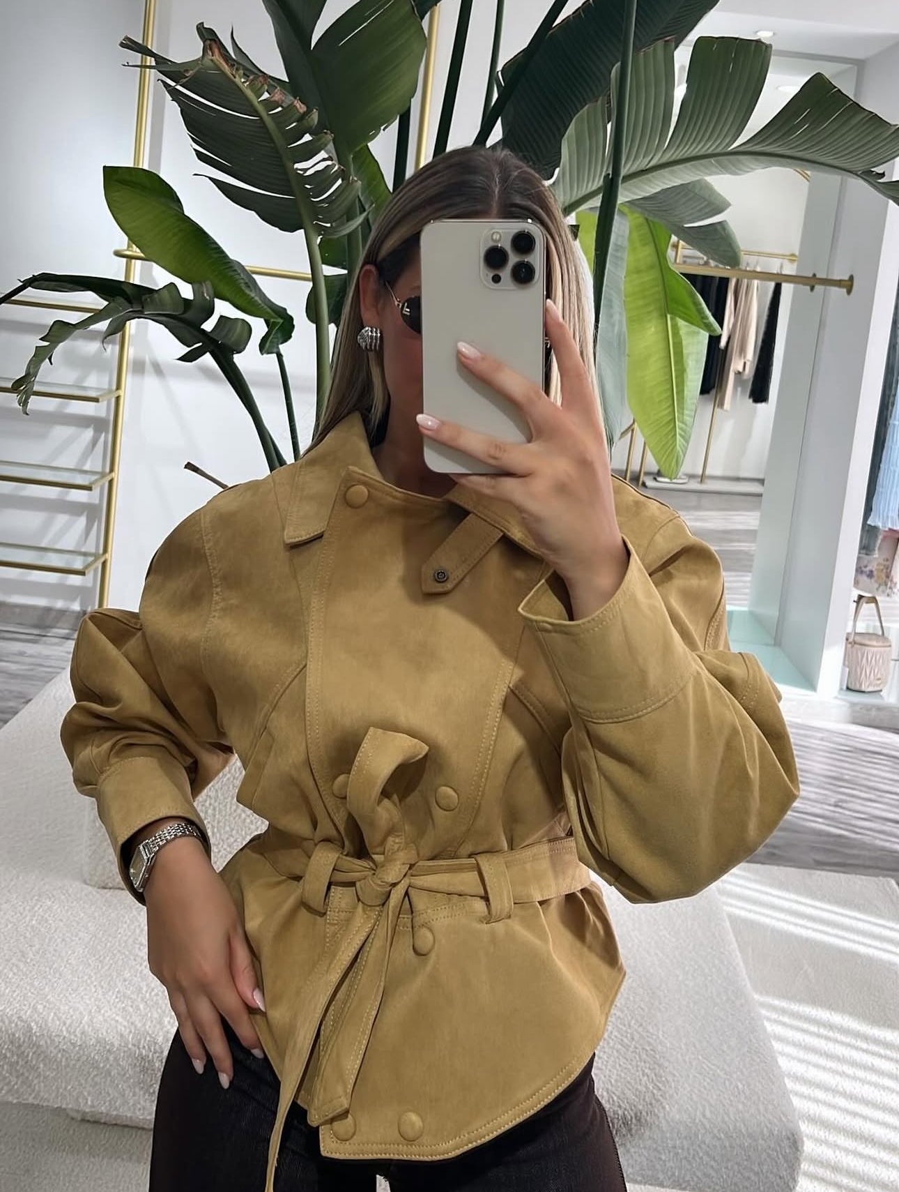 Bomber Suede Jacket - Camel