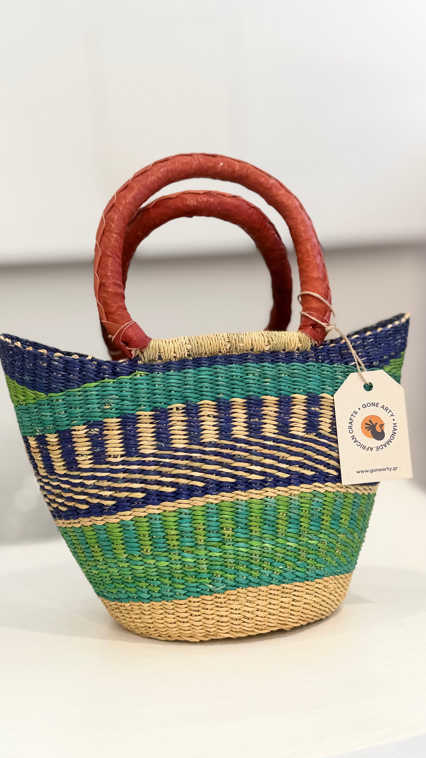 Ghana Bolga Bag Mini - Blue/Green