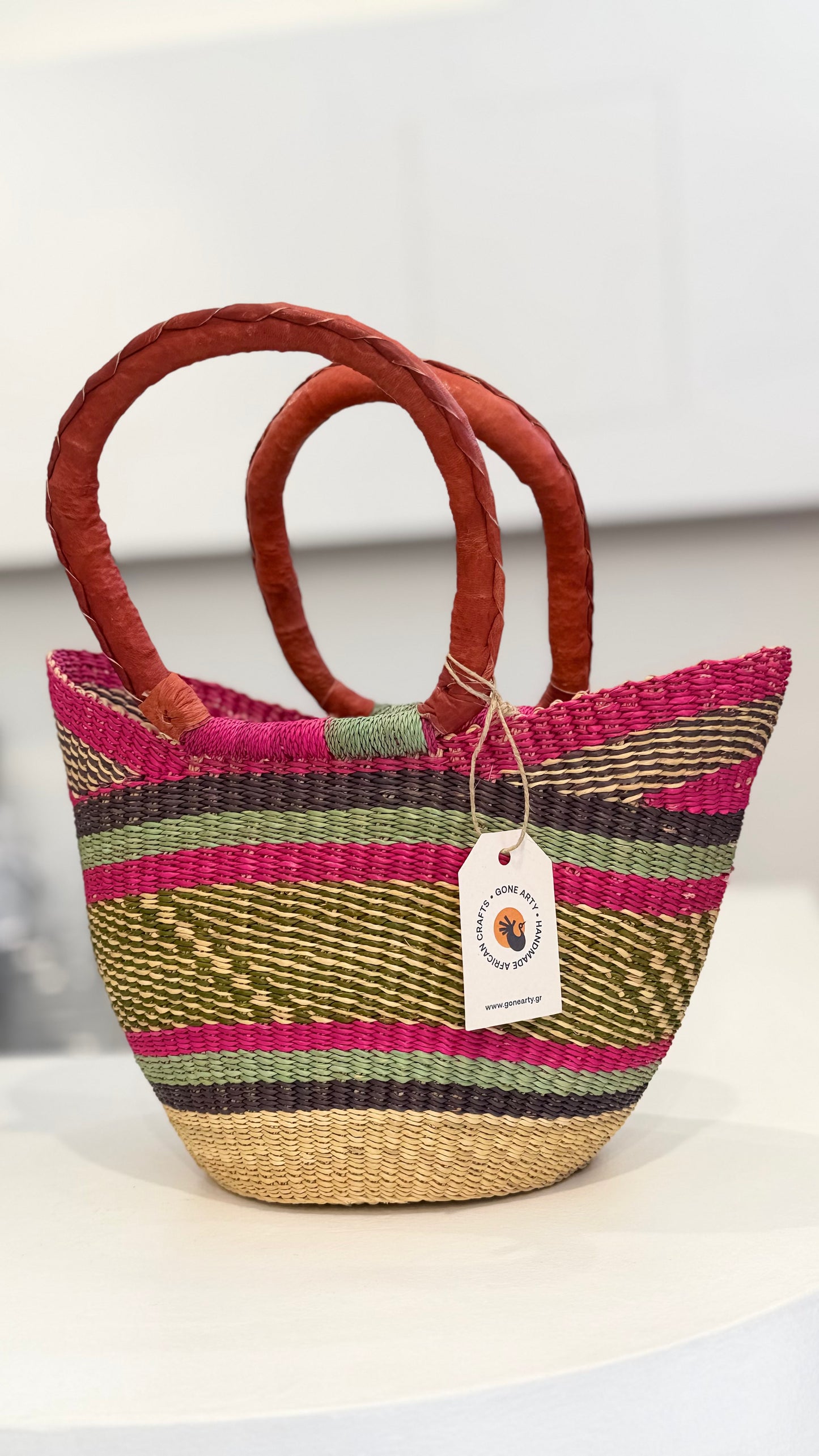 Ghana Bolga Bag Mini - Fuchsia/Mint