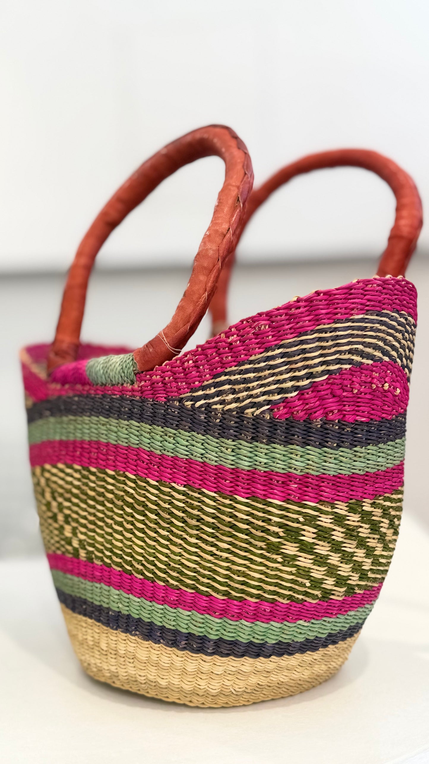 Ghana Bolga Bag Mini - Fuchsia/Mint