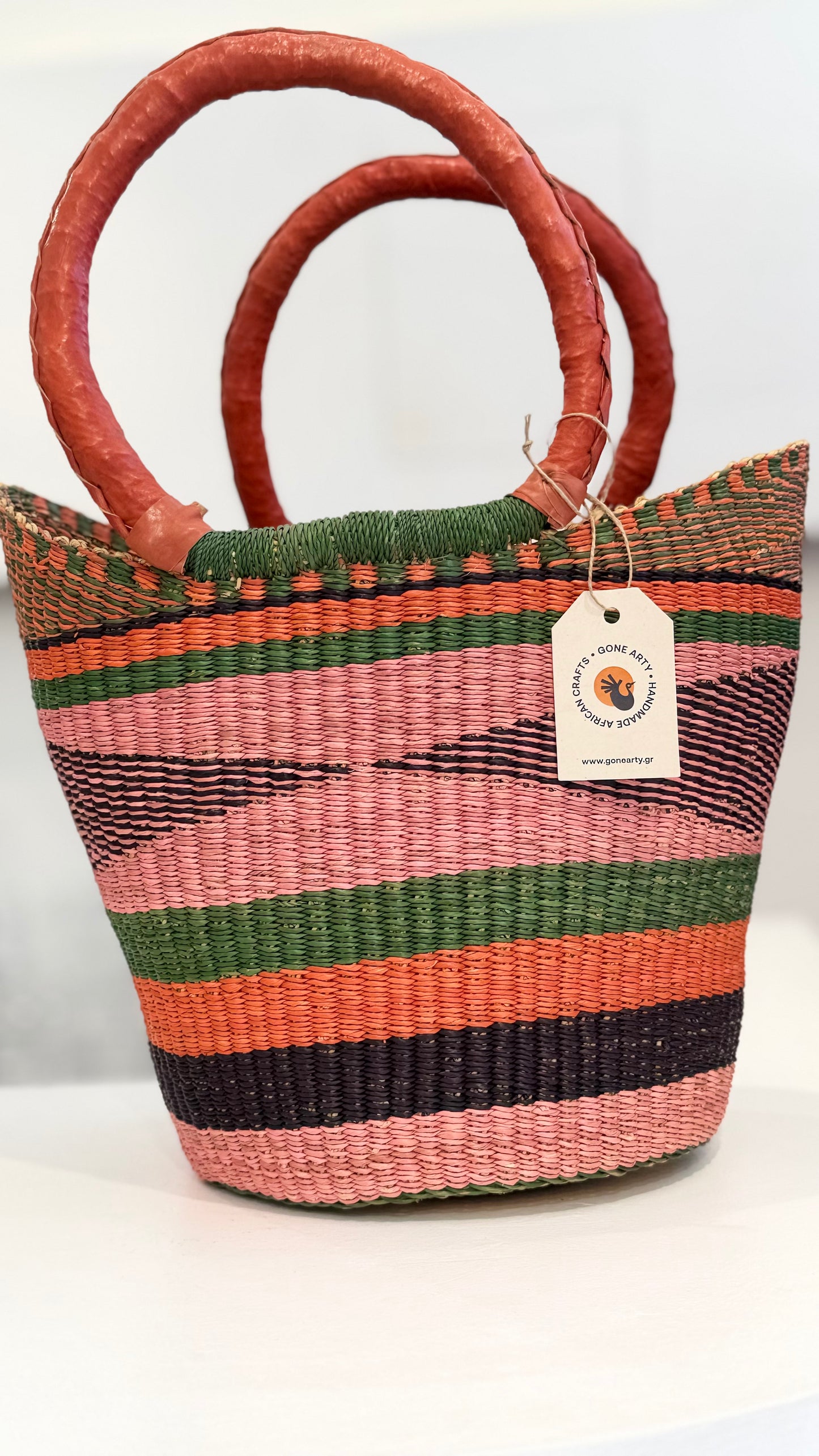 Ghana Bolga Bag Medium - Pink/Orange