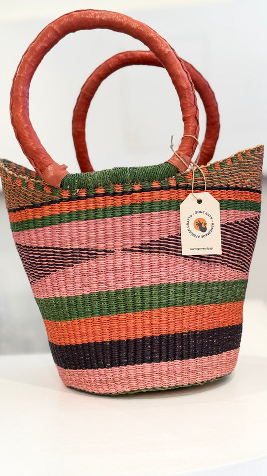 Ghana Bolga Bag Medium - Pink/Orange