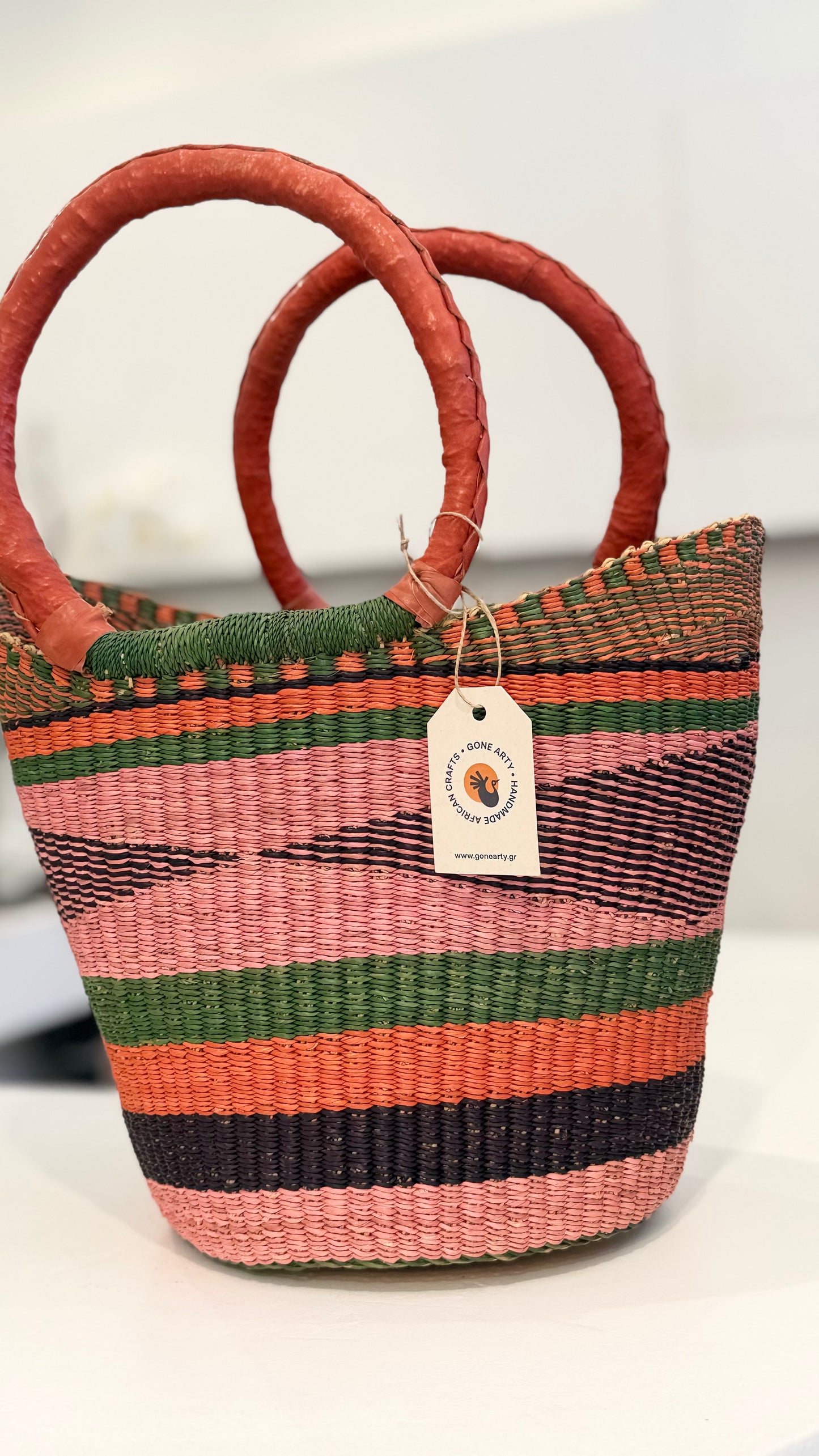 Ghana Bolga Bag Medium - Pink/Orange