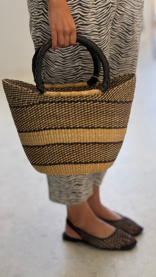 Ghana Bolga Bag Medium - Natural/Black