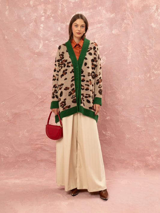 Jacquard Knit Cardigan - Leopard