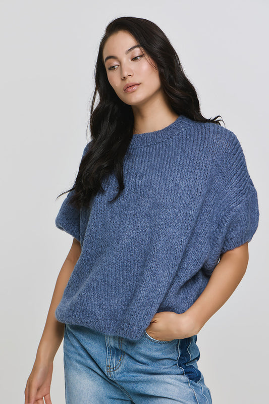 Short Sleeve Efimeron Knitwear - Light Blue