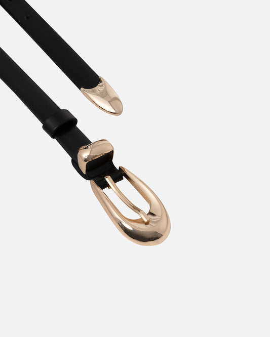 Slim Leather Belt with Gold Buckle