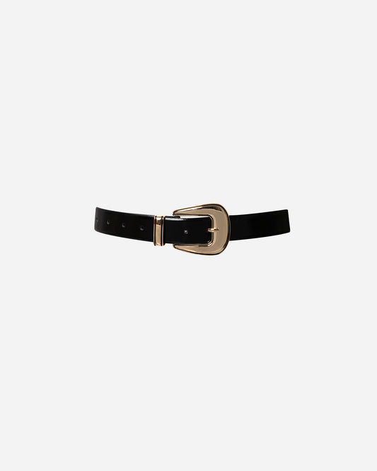 Leather Belt with Gold Buckle Black