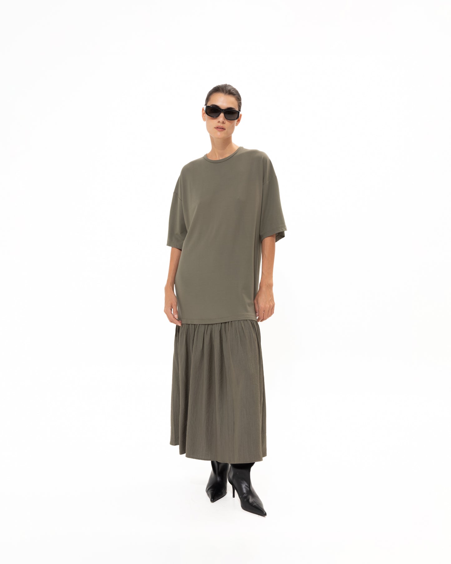 VK Olive Midi Cotton Dress