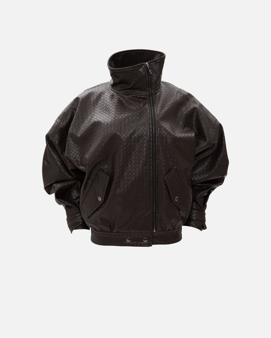 VK Brown Panama Weave Faux Leather Jacket