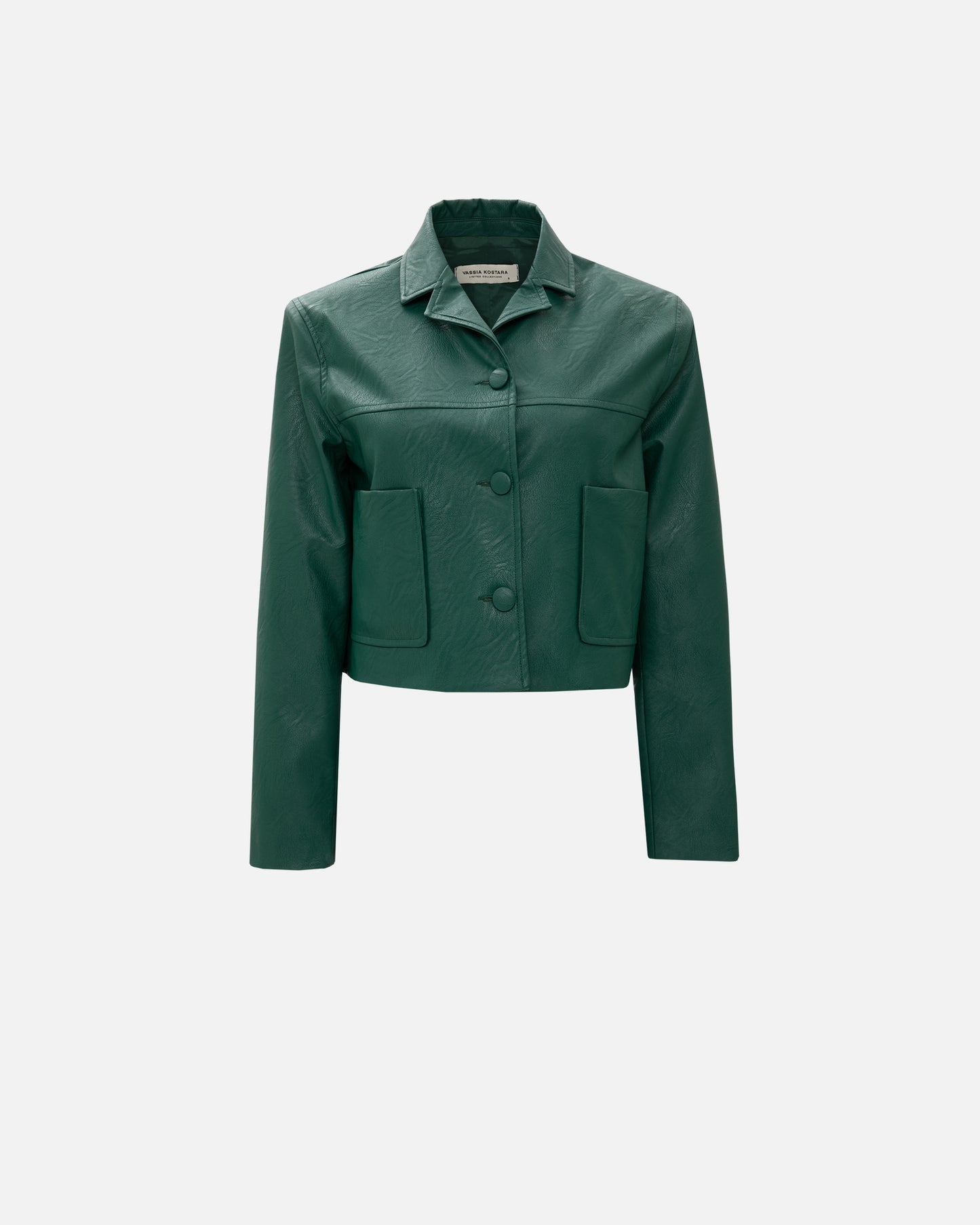 VK Alpine Green Faux Leather Crop Jacket