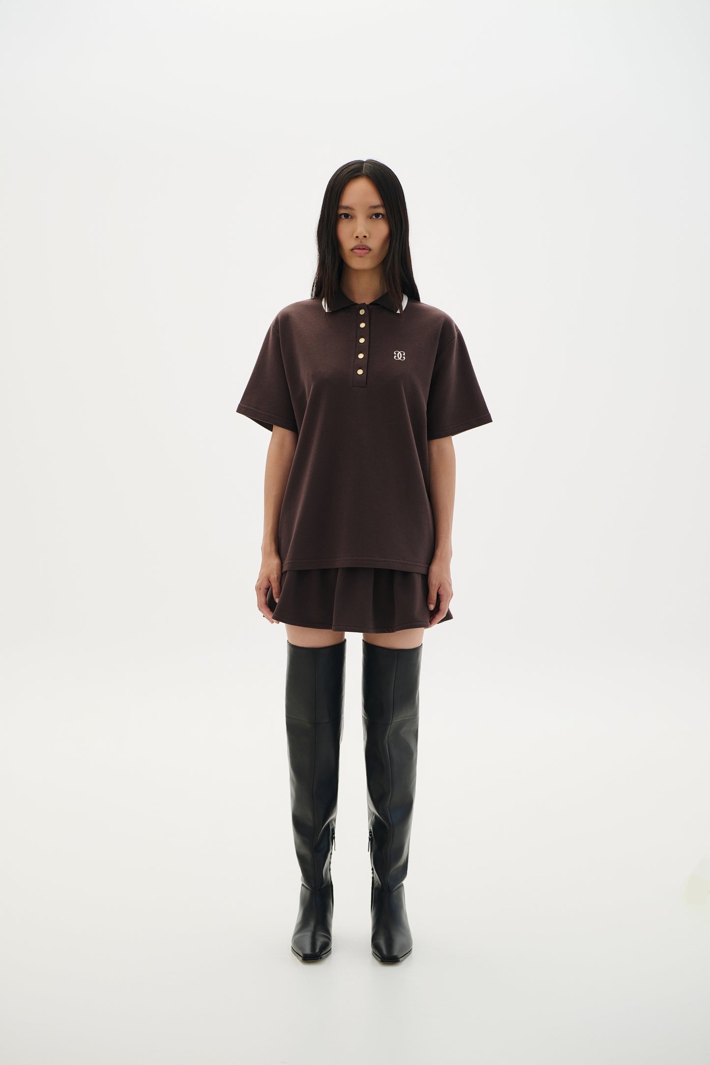 Polo Blouse Stripe- Brown