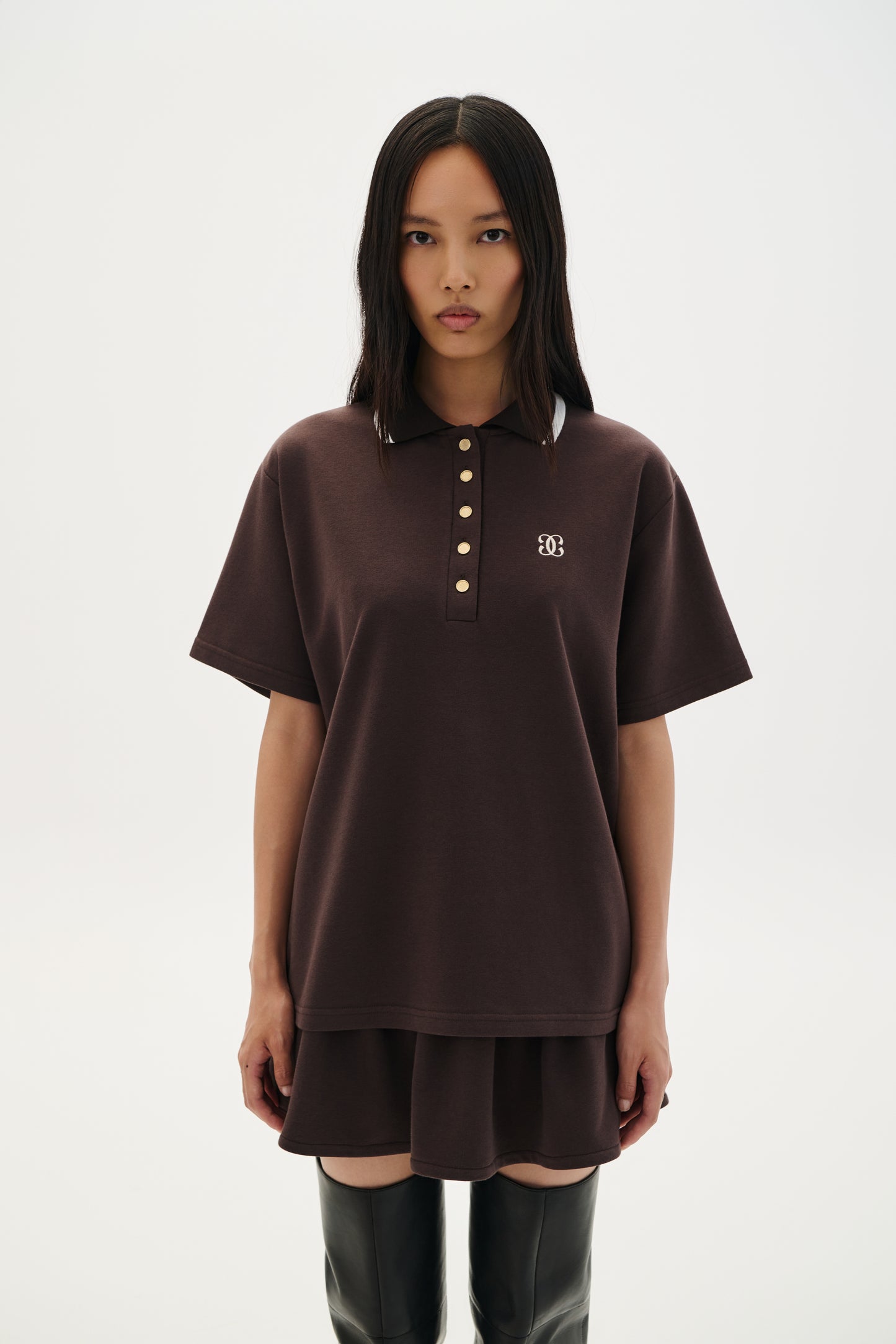 Polo Blouse Stripe- Brown